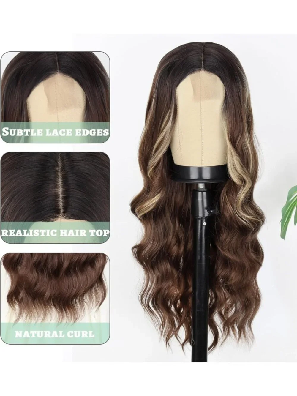 Ombre Brown Wavy Synthetic Wig with Middle Part for Daily Wear - Stylish